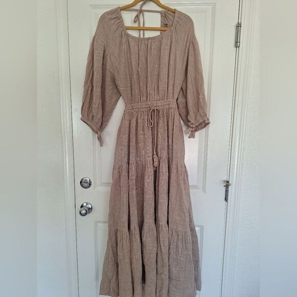 Free People Elegant Beige Maxi Dress Suze L/G - Picture 1 of 8